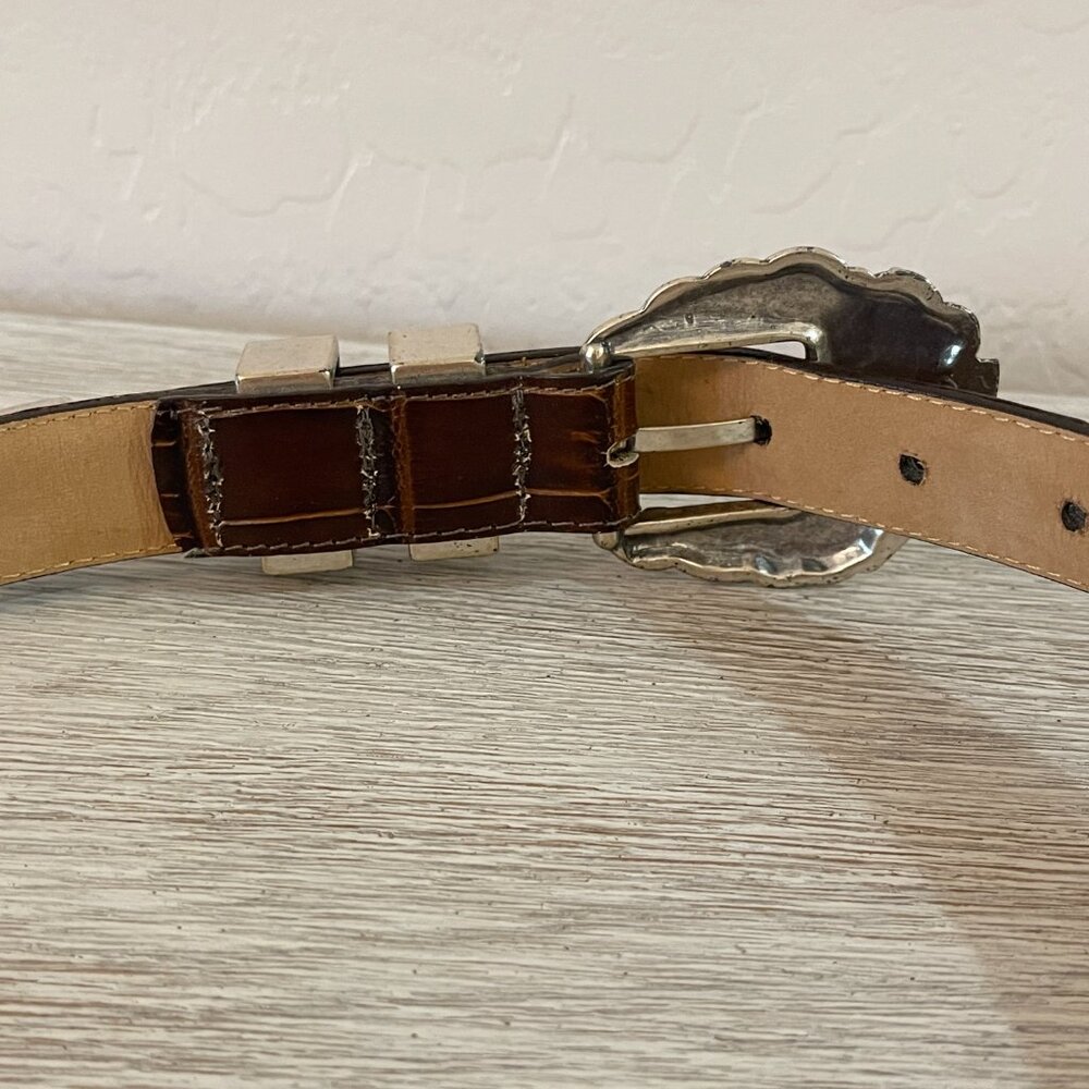Vintage Brighton Belt Noah's Ark Museum Brown Leather Silver 36308 1995 Small - Picture 7 of 13